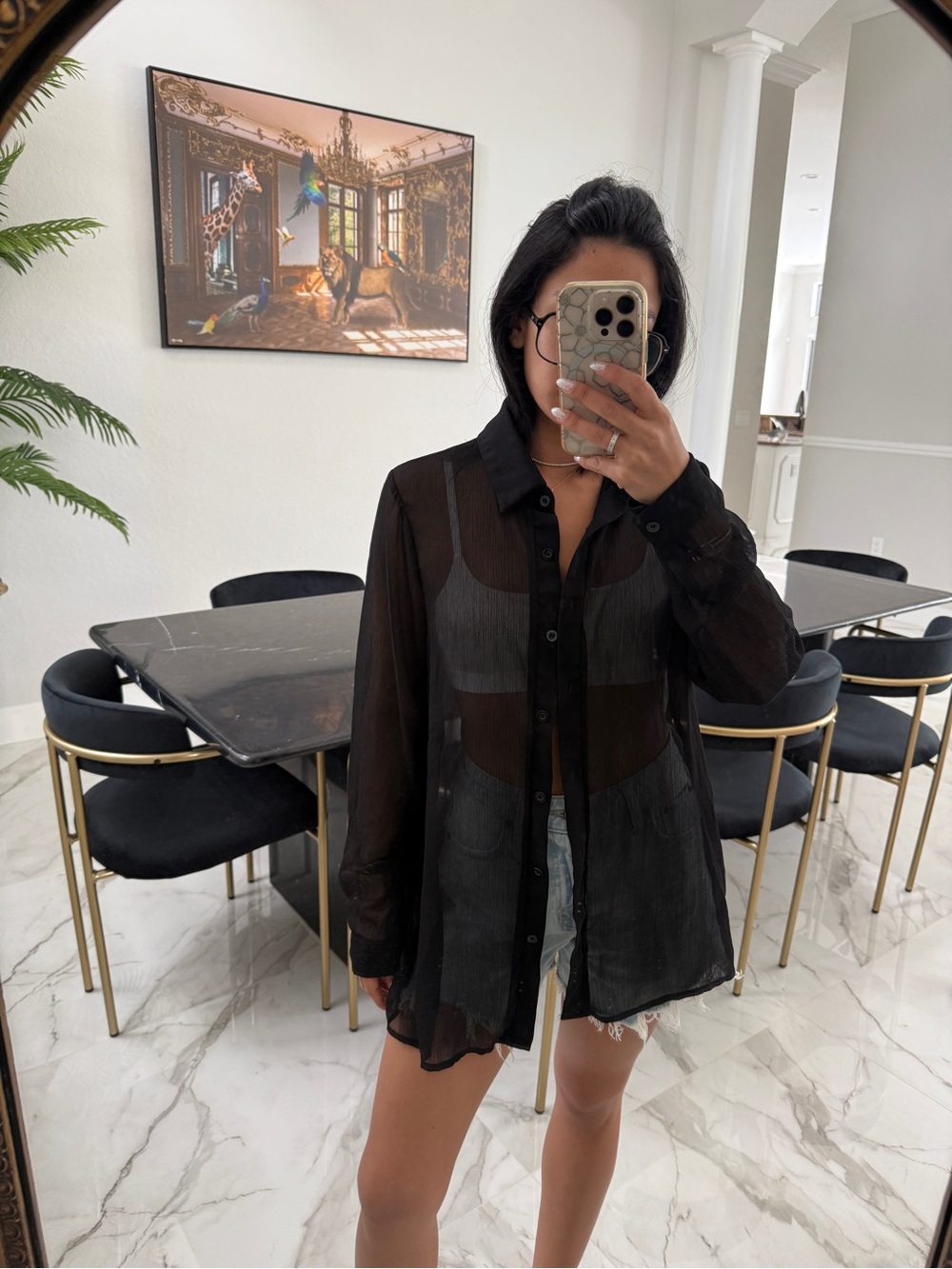 Shein Sheer Black Button-Up Shirt